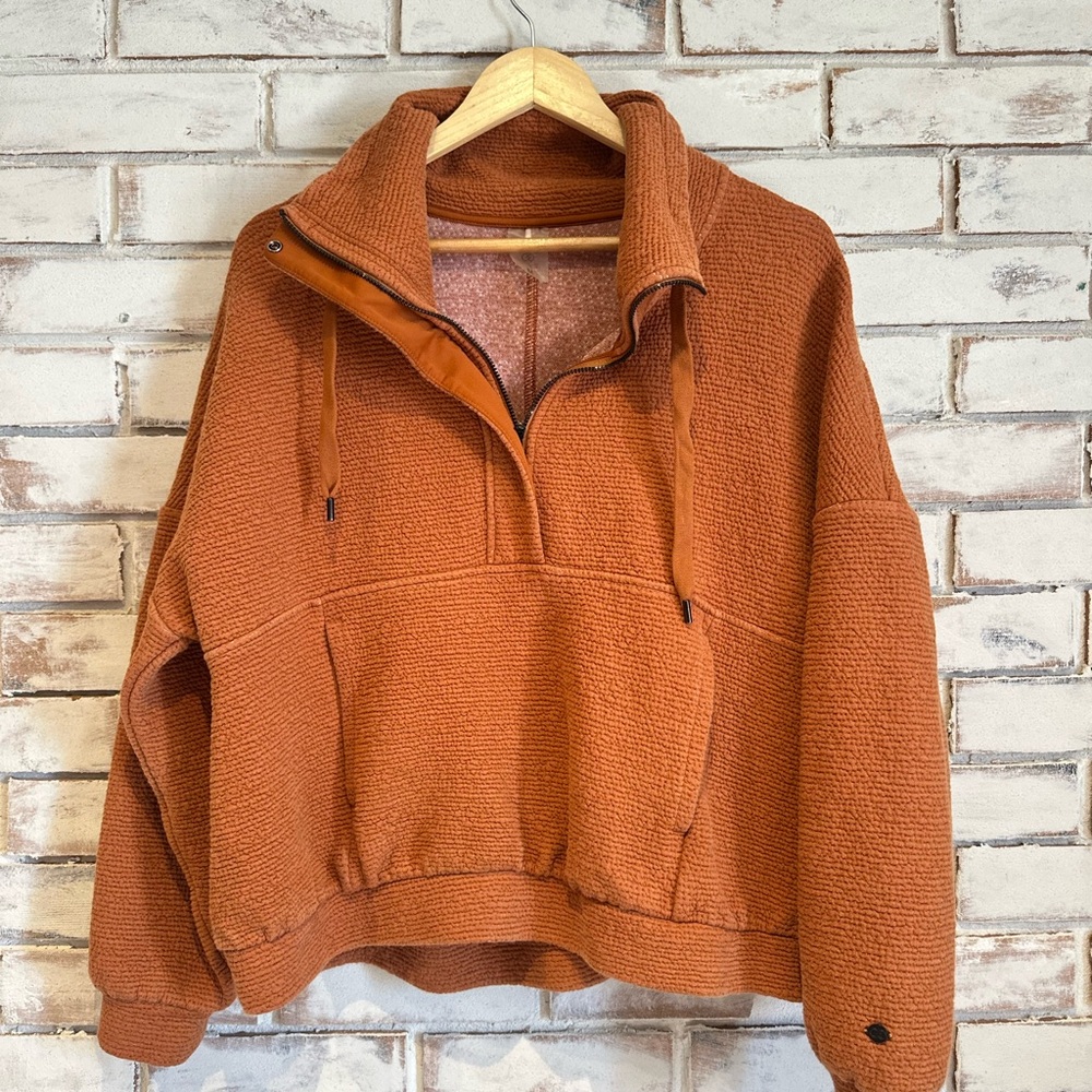 Calia Zip Placket Pullover Textured Top